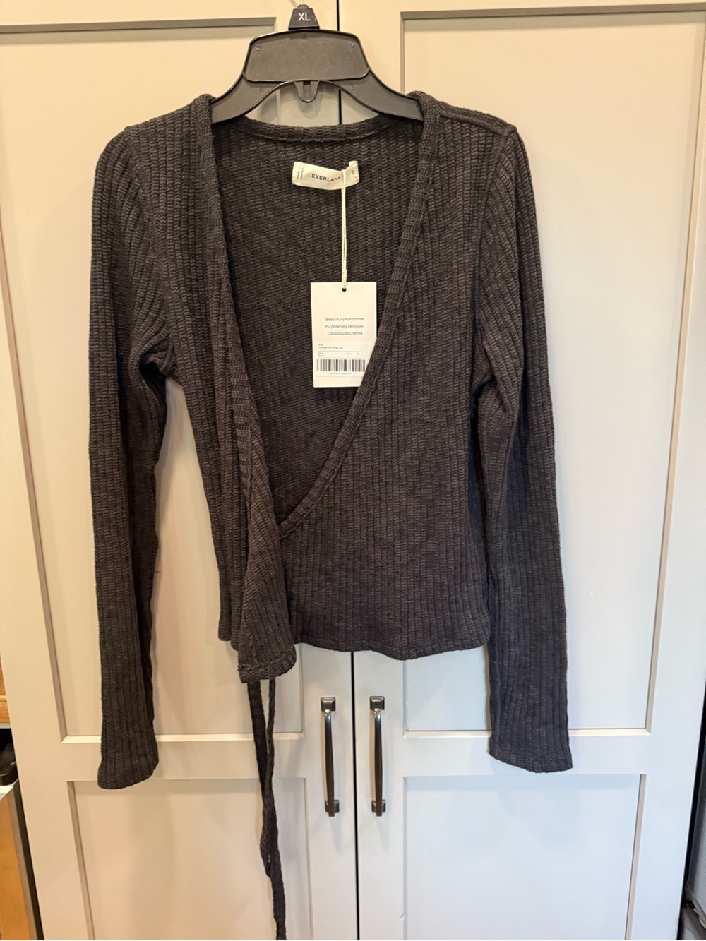 NWT Everlane Women's Charcoal Ribbed Tie-Front Cardigan